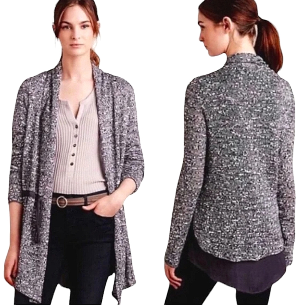 Anthropologie Dolan Left Coast Collection Black White Anorak Cardigan Sweater L
